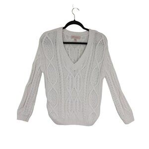 Philosophy Sweater Size S White Cable Knit V-Neck 61% Cotton Blend Womens